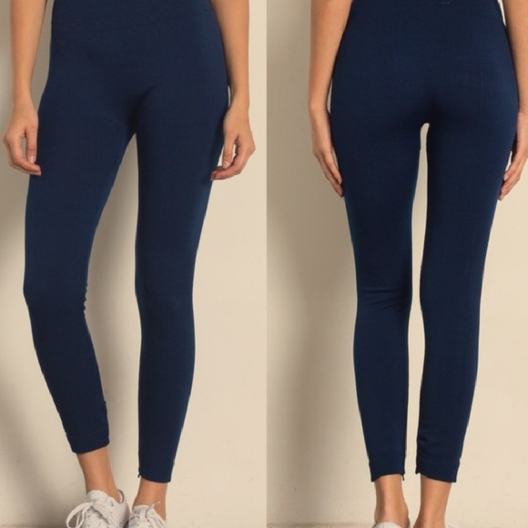 MODA ME COUTURE Pants - NAVY BLUE FLEECED LINED LEGGINGS